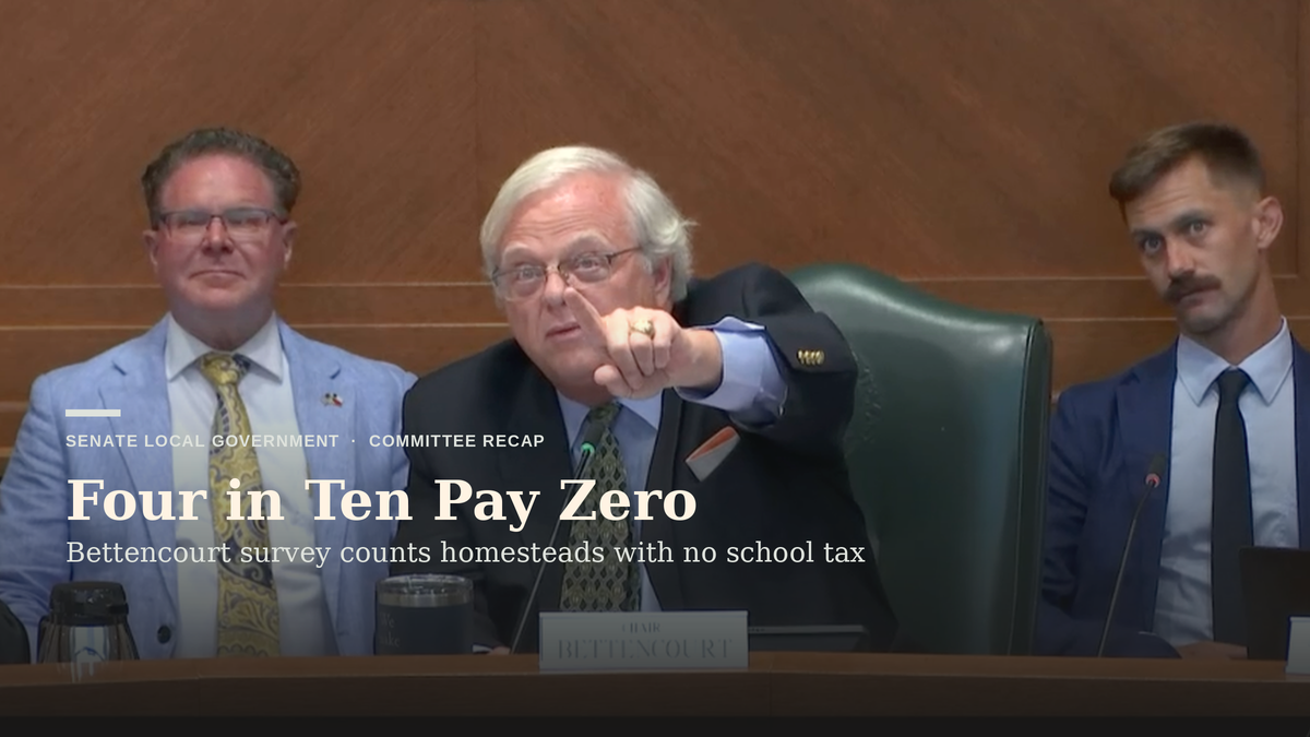 Nearly Four in Ten Texas Homesteads Now Pay No School Property Tax, Bettencourt’s County Survey Finds