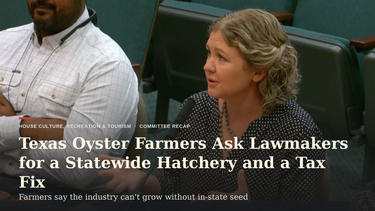 Texas Oyster Farmers Ask Lawmakers for a Statewide Hatchery and a Tax Fix